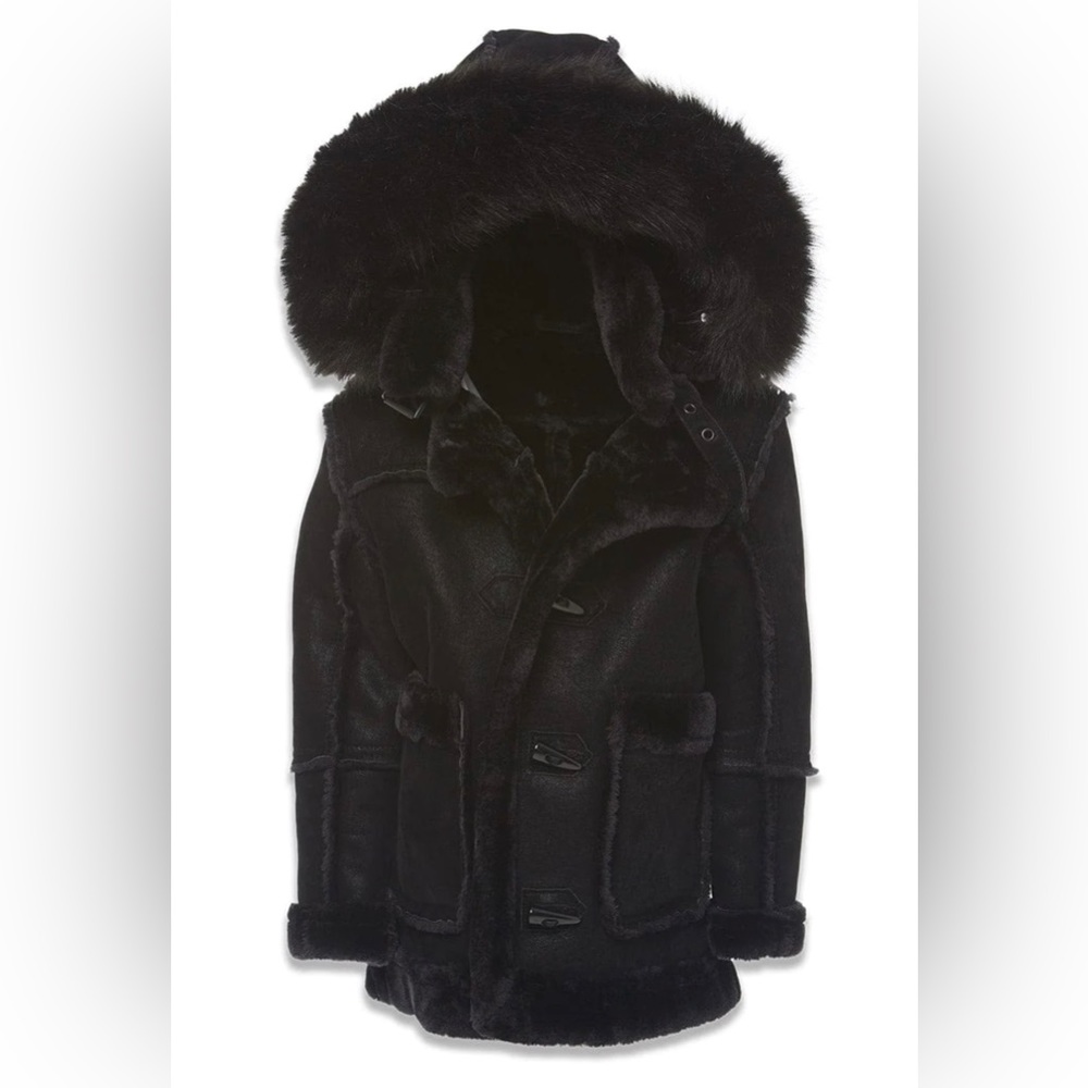 Black Suede and Faux Fur Coat
